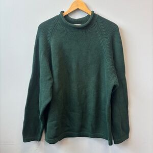J CREW SWEATER COTTON ROLLED CREWNECK FOREST GREEN PREPPY MEN Large